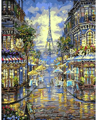 AIRDEA Paris Straße Malen nach Zahlen Erwachsene, DIY Handgemalt Ölgemälde Kit, Romantische Stadt Paint by Numbers mit 3-Pinseln und Acrylfarbe 40x50 cm (Ohne Rahmen)