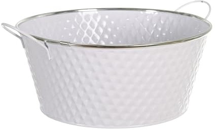 HERSIG - Cubo metal color blanco | Macetero redondo ancho de metal - 28x12cm