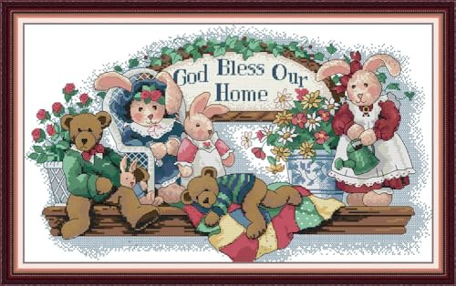 CaptainCrafts Cross Stitch Kits, Counted Cross Stitch Unpreprinted Fabric DIY Art Embroidery Kits Needlework Crafts (Unpreprinted 14CT, God Bless Our Home)