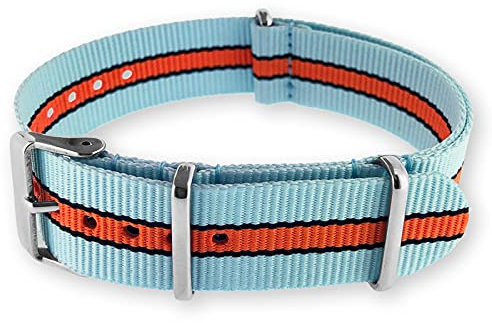 Natos.com - Gulf Le Mans Style Hellblau Orange NATO Uhrenarmband G10 Military Nylon Strap - 20 mm