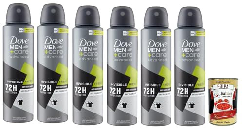 Dove Men+care advanced Invisible Fresh Anti-Perspirant, Deo für Männer,mit 1/4 Feuchtigkeitscreme, hautfreundliche Formel, 72 Stunden, 6x 150ml + Italian Gourmet polpa 400g