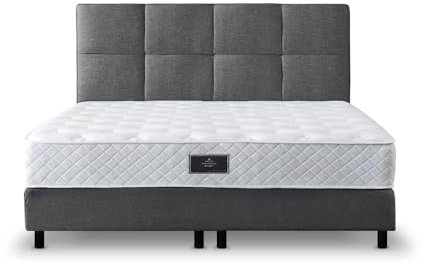 Z-hom Boxspringbett 213, Gepolstert Doppelbett mit Matratze 30 cm hoch - Taschenfederkern, Polsterbett, Kopfteil gesteppt und gepolstert, Continentalbett (Dunkelgrau, 200 x 200 cm)
