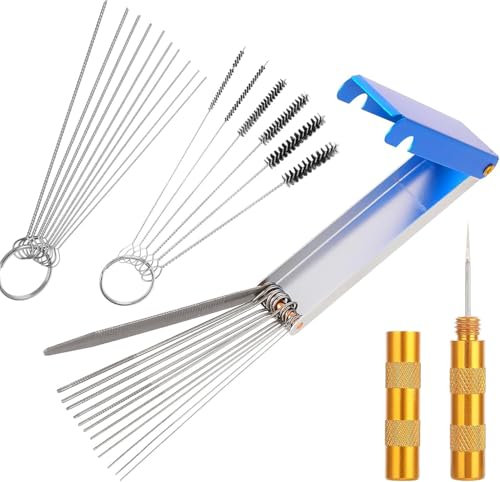 Bkemkri Kit de Nettoyage Carburateur Carburateurs Carbons Dirt Jet Remove Cleaner, Acier Inoxydable 13 Fils Nettoyage + 5 Brosses en Nylon + 10 Aiguilles de Nettoyage + 1 Pic Pointu pour Mobylette