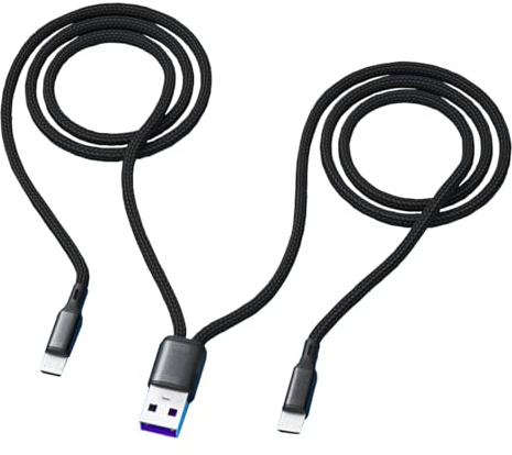 CHXINGCHEN 2 in 1 USB C Splitter Cable,USB A Male to 2 Type-C Male Charge Cable[1.2M], 5A USB Type C Nylon Braided Fast Charging Cable Compatible with USB Type-C devices (Black, 1.2M)