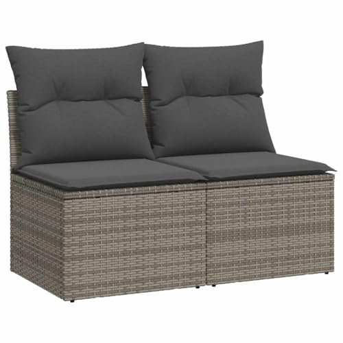 vidaXL 4-TLG. Garten-Sofagarnitur mit Kissen Grau Poly Rattan Akazie, Outdoor Sofagarnitur, Gartensofa Set, Lounge Set, Sofagarnitur Terrasse