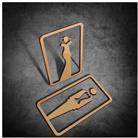 Segni di identificazione della porta della toilett Cartello for bagno moderno for uomini e donne, cartello for porta del bagno, cartello for WC WC 200x110x3 mm(Gold)