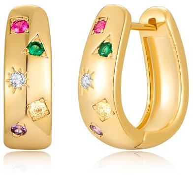 LILIE&WHITE Damen Ohrringe Creolen mit bunten Steinen, Eleganter Schmuck aus Goldlegierung, Allergiefreundlich, Farbtreu & Langlebig, Geschenk für Geburtstag, Valentinstag und besondere Anlässe