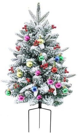 Renopfect Árboles de Navidad estacados al Aire Libre,Árboles de Navidad de | Árboles de Navidad con Nieve de 29,5 Pulgadas,Luces de, decoración de Pino, pequeño Relleno de macetero navideño para