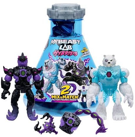 MrBeast Lab Hybrids Mehrfachpack Hai gegen Eisbär, 2 Figuren | Verschiedene Hybrid-Teile zum Kombinieren, mit Teilen des Golden Panther Dragon; Actionfiguren ab 6 Jahren