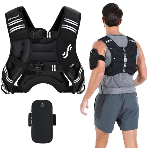 Sportneer Weighted Vest for Running Training 3.6 kg/ 5.4kg/ 6.8 kg/ 9kg/ 11kg Weight Vest with Reflective Stripe Running Vest for Workout Strength Training Fitness Muscle Building Weight