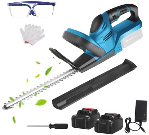Taille-haie Professionnel sans Fil 21V, Taille Haie avec Batterie, Double Lame de Coupe, Diamètre de Coupe 15mm, Longueur De Coupe de 22 Pouces, pour Le Jardin, la Pelouse et la Cour (2 Batteries)