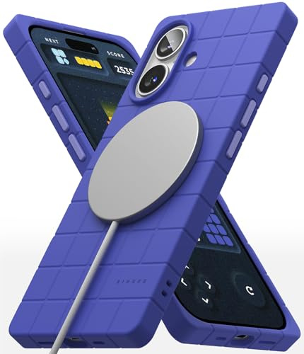 Ringke Bitmap Silicone Magnetic [Compatible with MagSafe] for iPhone 16 Case, Embossed Cube Design Anti-Slip Soft Feel Lightweight Shockproof Phone Cover for Magnetic Charger/Accessories - Ultramarine