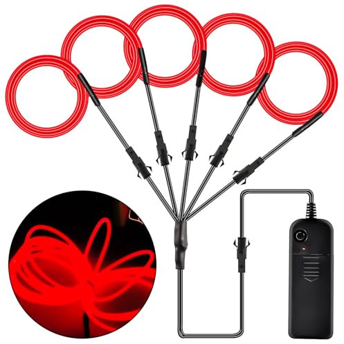 Joycabin EL Draht 5 x 1M Neon Beleuchtung Draht Lichtschlauch, Portable Neon leuchtende Wearable LED Lights für Partys, Karneval, Halloween, DIY Kostüm Dekoration (Rot)