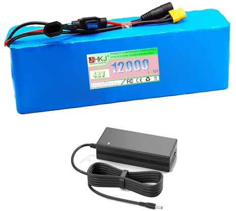 JHKJ Batteria al litio 12 Ah Batteria agli ioni di litio 48 V Batteria sostitutiva 48 V Batteria agli ioni di litio con caricabatterie e BMS 30 A per motori 200 W, 400 W e 600 W
