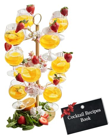 Cocktailbaumständer, Metall-Turm, 3 Etagen, 12 Halter für Champagner, Martini, Margarita-Tassen (Gold)