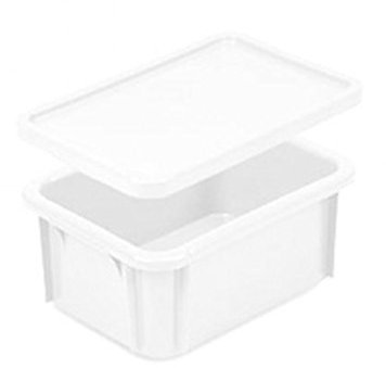 HELGUEFER - Cubeta Plastico con Tapa 15L Apilable | Caja Plastico Almacenaje Resistente y Ergonómica, Polietileno, 400x300x220mm | Uso Alimentario y Industrial | Fácil Limpieza y Ahorro de Espacio