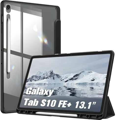 FINTIE Hybrid Slim Case for Samsung Galaxy Tab S10 FE+ Plus 13.1 Inch 2025 Model (SM-X620/X626) with S Pen Holder, Shockproof Cover with Clear Transparent Back Shell, Auto Wake/Sleep, Black