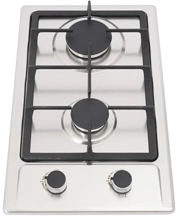 Gaskocher 2 Flammig, Einbau Gasherd Edelstahl Gas Kochfeld mit Druckminderventil und 1.5m Luftschlauch, NG/LPG, 4,750 Watt