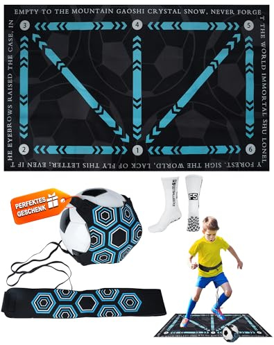 LAOYE Fußballmatte Ballkontrolle Fussball Trainingszubehör inkl. Fussball Matte Fussballtrainer Fußballsocken Fussball Geschenke Jungen Fußball Schritt Trainingsmatte 90x60 cm