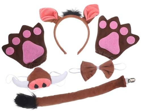 Healeved 1 Satz Schweinekostüm-Set Stirnband Kind Halloween Hörner Ohren Plüsch Schwein Kostümzubehör Party Gefälligkeiten Party-Kostüm-Requisite falsche Nase Stoff Coffee