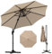 GOPLUS Parasol Deporte 3x3M, Parasol de Jardin Exterieur Pivotant à 360°, avec Poteau en Aluminium, 5 Angles d'Inclinaison Réglables, Protection Solaire, pour Balcon Terrasse Plage (Beige)
