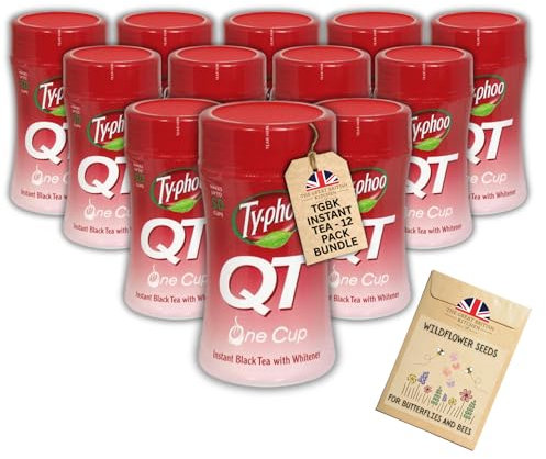 TGBK Instant Tea Case – 12 x Typhoo QT One Cup Instant Tea 125g Jars | Makes 600 Cups | Includes Wildflower Seeds
