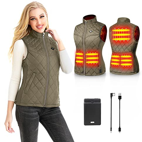 Kintiwe Beheizbare Weste, Beheizte Weste Damen Heizweste mit 12000mAh Powerbank, Beheizbare Jacke Heizjacke Wärmeweste mit 5 Heizzonen und 3 Einstellbaren Temperaturen für Outdoor Wandern Skifahren
