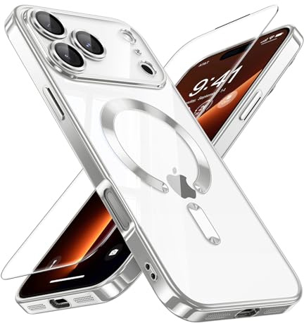 JUESHITUO für iPhone 17 Pro Hülle mit Integrierter Kameraschutz für Magsafe [Anti-Vergilbung] [mit 1 Stück Schutzfolie] Slim Stoßfest Kratzfest Handyhülle Case, Silber