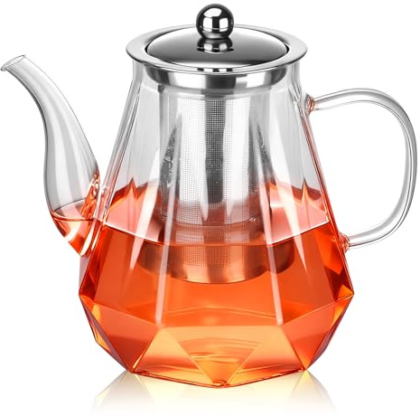 Esilihom Tea Pot, 1200ml Glass Teapot with Infuser | Serves 5-6 Cups, Heat Resistant Borosilicate Teapot for Loose Leaf Tea, English Breakfast, Earl Grey & Herbal Infusions