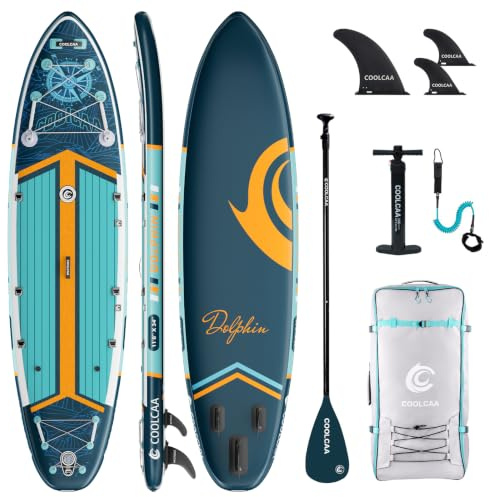 COOLCAA SUP Board, 355cm (Extra Groß) Stand Up Paddling Board, Aufblasbares Stand-Up Paddle Board mit 86cm Extra Breit, Fishing Paddleboard mit Zubehör & Tragetasche für Adults, 222 kg