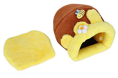 PxQuerantic Nid de Coton en Velours Diamant en Forme de Pot de Miel pour Petit Animal Domestique, lit d'hiver Chaud pour Hamster Cochon hollandais, Tissu en Peluche Doux avec Fond (Taille L)