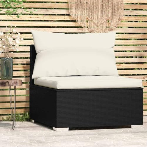 Owoxanthellate Gartensofa Mittelteil 70x70x60,5 cm Schwarz Creme Poly Rattan modulares Outdoor Möbel wetterfestes kleines Couch für Balkon Terrasse Wintergarten und kleine Gärten