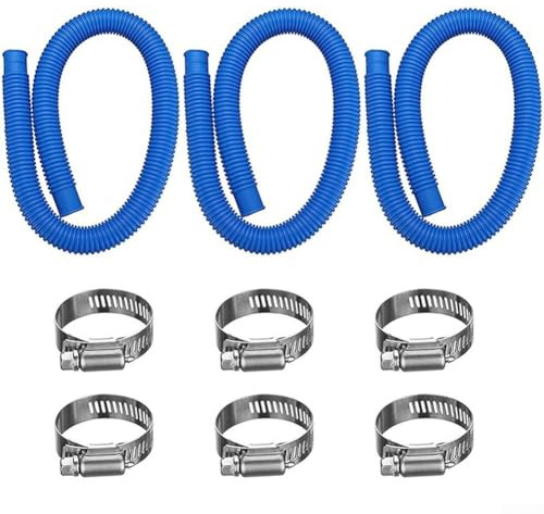 Lot de 2 tuyaux de rechange en PVC ondulé de 1,5 m avec colliers de serrage pour piscines hors sol, compatibles avec pompes à filtre et écumoirs, bleu