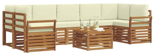 vidaXL Sofagarnituren 8 pcs Natur und Creme Massivholz Akazie, Elegantes Garten-Sofa, modernes Lounge-Set für draußen, langlebige Terrasse, gemütliche Sitzmöbel