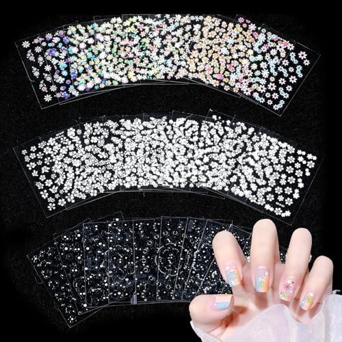Flower Nail Stickers, 30 Sheets Colorful Floral Nail Stickers for Nail Art Self Adhesive Floral Heart Nail Decals for Women DIY Manicure Decoration Accessories (Colorful, Black, White)