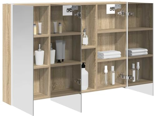 vidaXL Badezimmerspiegelschrank Sonoma-Eiche 103,5 x 15,5 x 70 cm, Stylischer Badezimmeroberfläche, Wandspiegel, Cooles Stauraum, Moderne Vanity, anpassbare Beleuchtung, Platz sparen