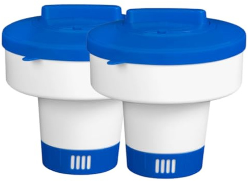 Dispensador Flotante de Cloro para Piscina, Dosificador Ajustable para Pastillas de 200 g, Spas y Jacuzzis, 2 Unidades