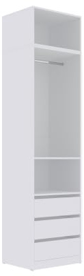Offener Kleiderschrank 60 cm breit – Garderobenschrank ohne Türen mit Kleiderstange und 3 Schubladen – weiß – Für Schlafzimmer und Ankleidezimmer – Made in EU – Marmex TRES 04NB (60 x 246 x 51 cm)