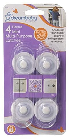 Dreambaby Mini Multi-Purpose Latches - Flexible Baby Safety Door Lock - Transparent - 4 Pack - Model G188