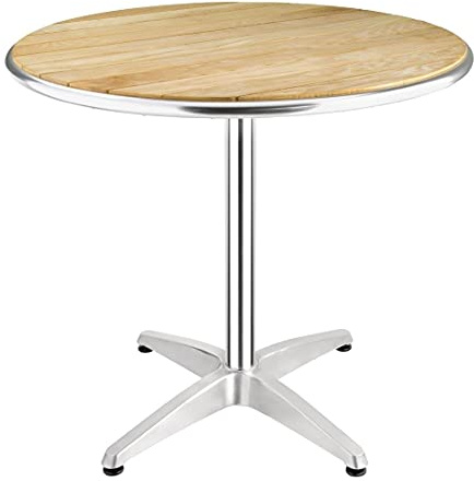 Bolero Round Ash Wood and Aluminium Bistro Dining Table U429, 800mm | Flat-packed for quick self-assembly, featuring rubber feet for stability and an understated, pre-oiled surface.