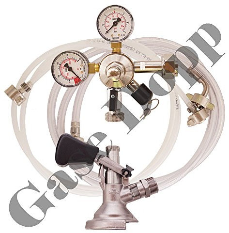 C02 Druckminderer 1 leitig 3 Bar + Bier und CO2 Schlauch + Flach Keg - im Set für Bier Zapfanlagen/Durchlaufkühler / CO2 Flasche von Gase Dopp