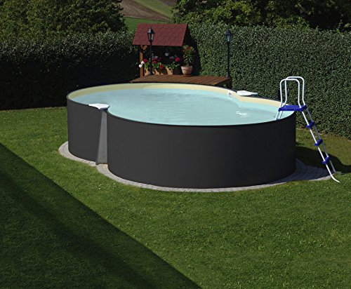 Planet Pool Stahlwandpool Set (10-teilig) hoch achtform 540x350x120 cm, Stahl 0,4 mm anthrazit Folie 0,4 mm Sand