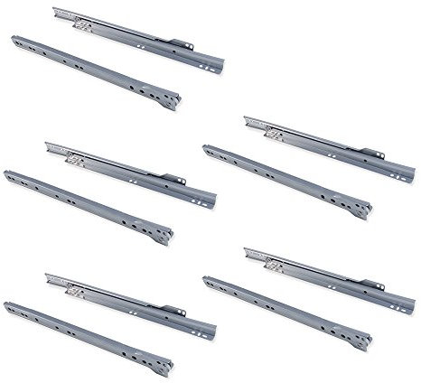 EMUCA - Guías correderas para cajones 300mm con extracción Parcial Color Gris Metalizado, Lote de 5 guías para cajones