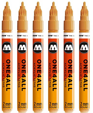 Molotow One4All 127HS Acryl Marker (2,0 mm Strichstärke, hochdeckend und permanent, UV-beständig, für fast alle Untergründe) 6 Stück Farbe 108 ockerbraun hell