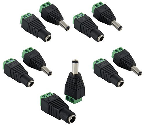 POPPSTAR Juego de Adaptador de Corriente Continua (CC) 5,5x2,1mm (5 x Macho / 5 x Hembra) a regleta de bornes de 2 Polos para Tiras LED