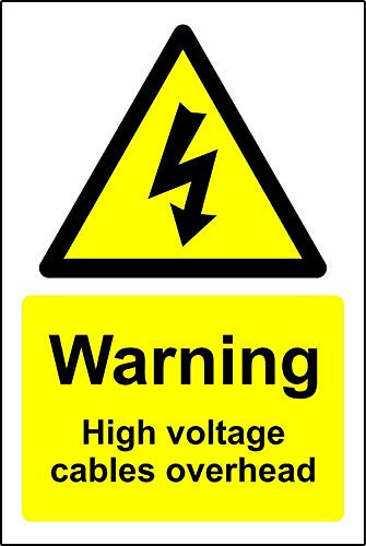 Warning sign Danger high voltage cables overhead Safety sign - 1.2mm Rigid plastic 400mm x 300mm