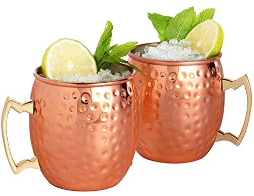 CNNIK Boccali in Rame per Moscow Mule, Capienza 530 ml - Cups Set di 2 - Fatta a Mano - Martellato - Adatto a Qualsiasi Bevanda Fredda - Birra Cocktail - Regalo - Bar o a casa