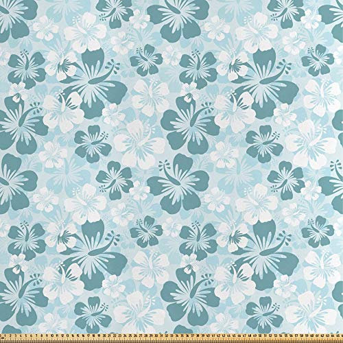 ABAKUHAUS Hawaii Satin Stoff als Meterware, Verblaßte Blumen-Schattenbilder, Qualitäts Stoff Heimtextilien Wohnaccessoires, 5M (148x500cm), Türkis Hellblau