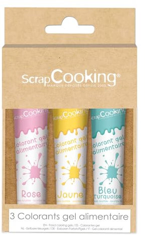 ScrapCooking - 3 Colorants Alimentaires en Gel - Jaune, Rose & Turquoise - Colorants Pâtisserie, Gâteaux, Glaçages, Crèmes, Macarons, Ganache, Pâte à Sucre - 3 x 20 g - 7129