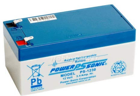 PS1230 12 Volt 3.4AH Power Sonic Rechargeable Lead Acid Battery, Alarms, Scooters